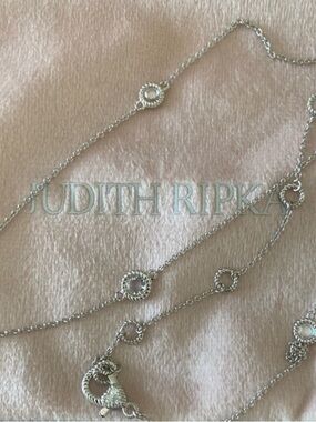 Judith Ripka Silver Rope-Station Long Necklace- heart CZ lock